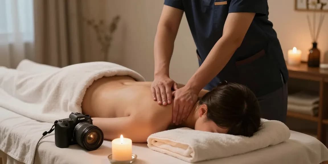 Therapist delivering 광명출장안마 in a soothing home setting with calming decor.
