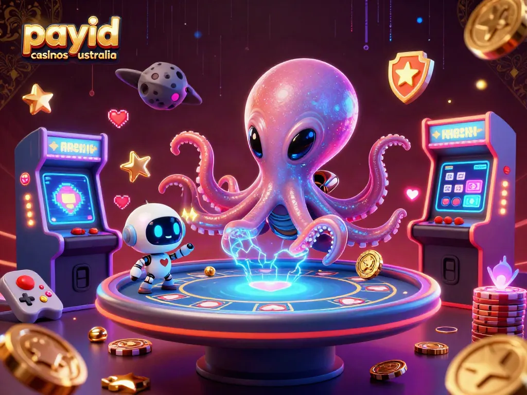 Experience the excitement of payid casinos australia with dynamic alien and robot characters at a holographic poker table.