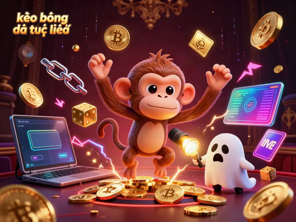 Experience the excitement of kèo bóng đá trực tuyến, with a mischievous monkey and a curious puppy in a dramatic casino scene.