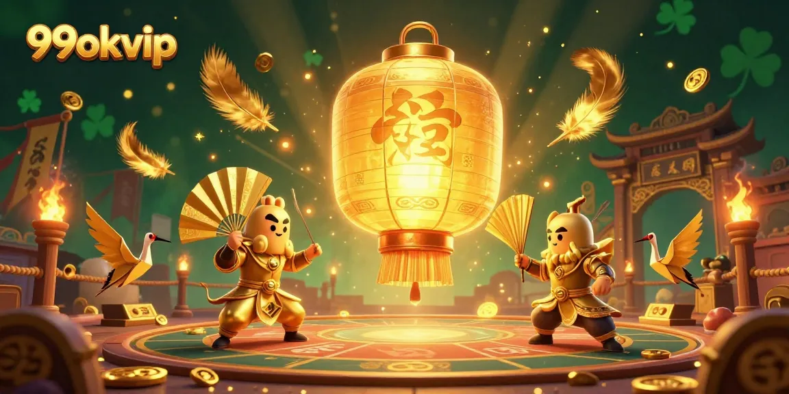 Engage with the vibrant 99okvip casino scene featuring a glowing lantern spirit and gaming elements.