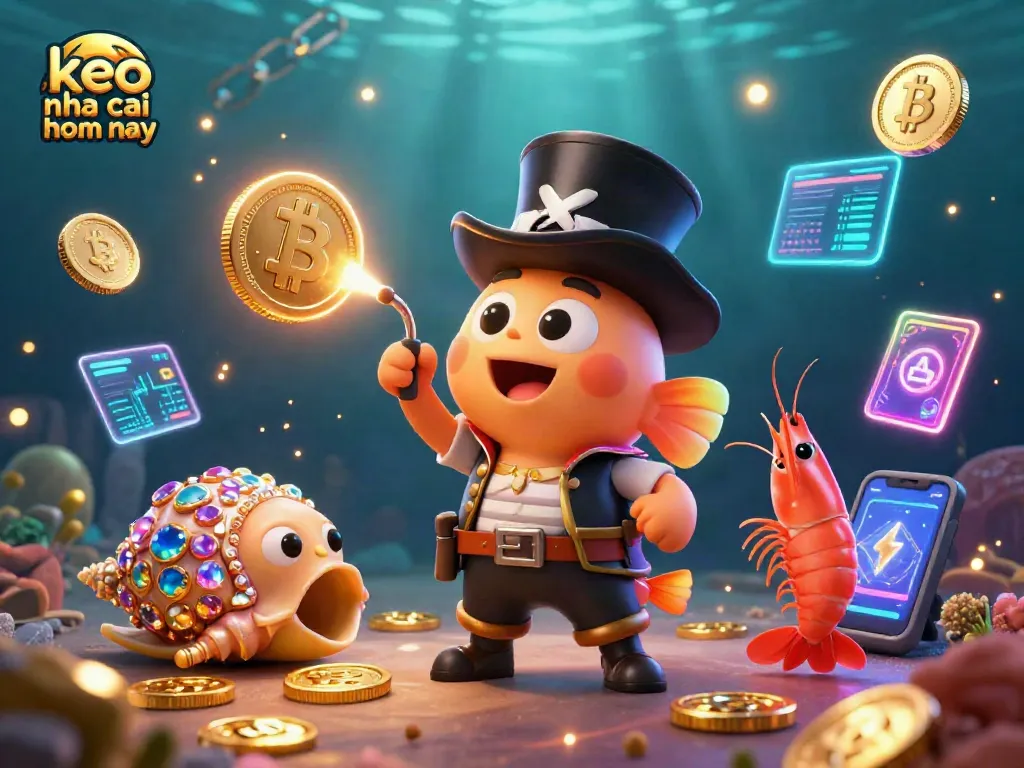 Experience keo nha cai hom nay with vibrant cartoon characters and crypto elements in an exciting undersea casino setting.