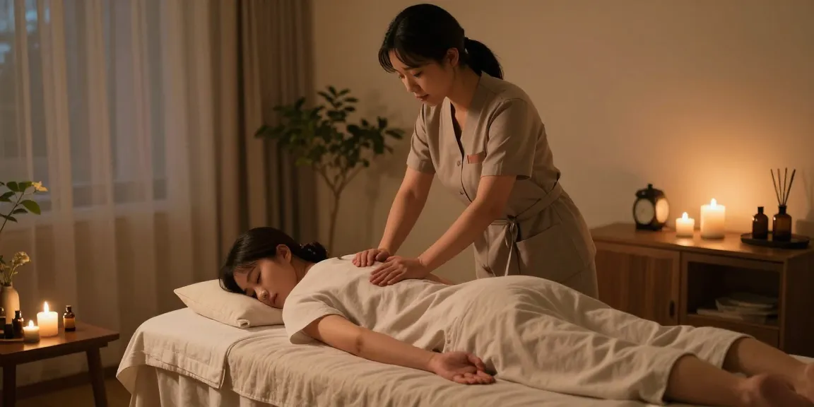 Relaxing 서울출장안마 massage therapy at home with essential oils and soothing atmosphere