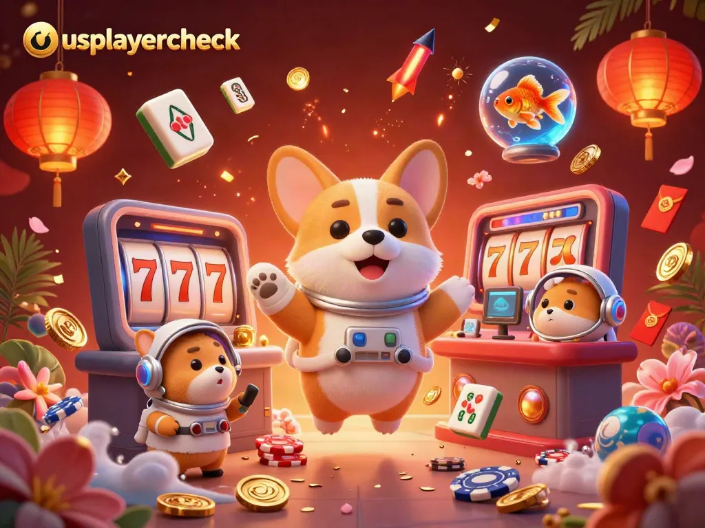 usplayercheck showcases a floating 3D astronaut corgi casino scene full of fun elements.