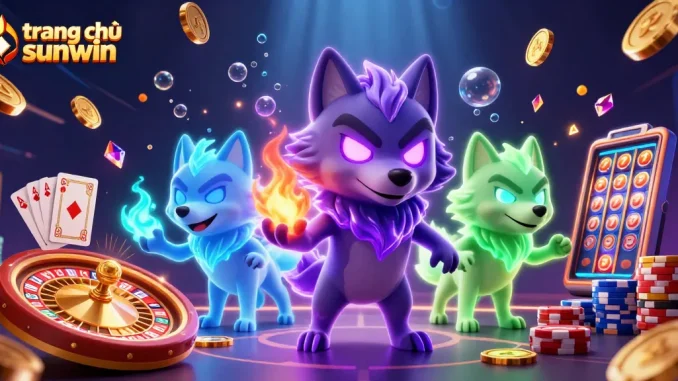 Experience excitement on trang chủ sunwin with shadow wolves and casino elements illustrating wins and jackpots.