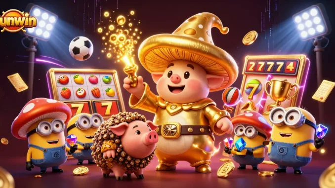 Win big with Sunwin's vibrant 3D casino scene showing magical treasures and thrilling sports action.