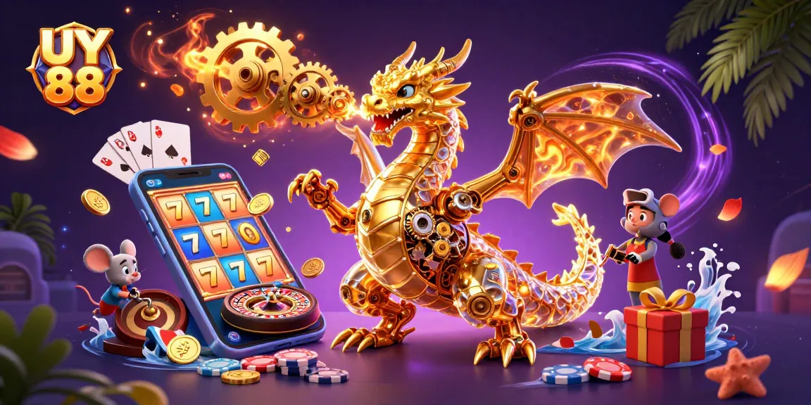 Experience thrilling slot gameplay with UY 88's vibrant 3D dragon and casino elements.