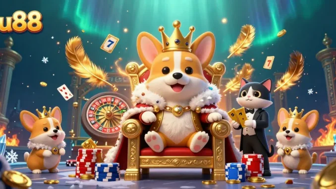 Experience thrilling moments at LU88 with corgis, golden cards, and dynamic casino elements.