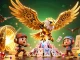 Experience thrilling gameplay with phwin featuring a cybernetic golden eagle surrounded by treasures and cards.