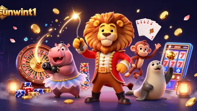 Engage in thrilling adventures with sunwint1 in this vibrant 3D casino scene featuring classic games.
