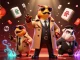 Engage with the vibrant world of aus online pokies illustrated by cartoon raptors entering a casino.