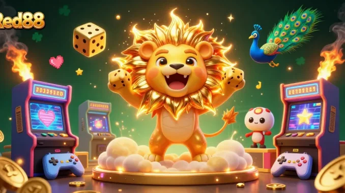 Experience exhilarating gaming excitement with Red88's vibrant 3D casino scene featuring unique characters and immersive elements.