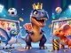 Experience the excitement of Fabet with friendly dinosaurs playing cards and stacking chips in a vibrant casino scene.